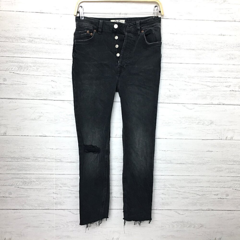 We The Free People Jeans Faded Black Zuri Ankle Mom Distressed Button Fly 25